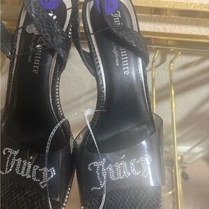 Juicy Couture Black Heels with Clear Crystal-Embellished Strap